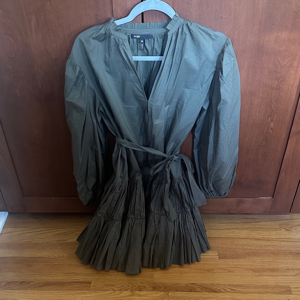 Maje Long Sleeve Olive Dress